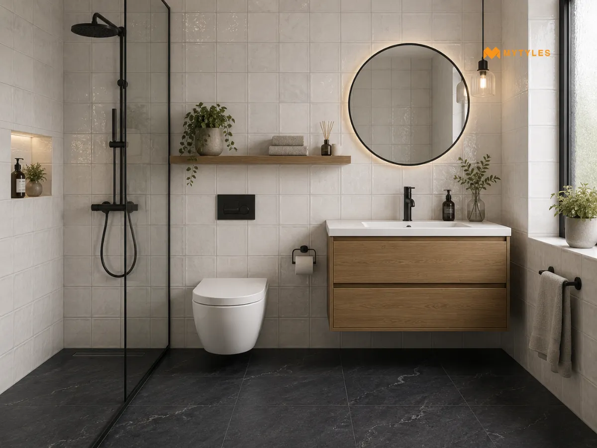 Glossy White Highlighter Tiles and Black Anti-skid Tiles